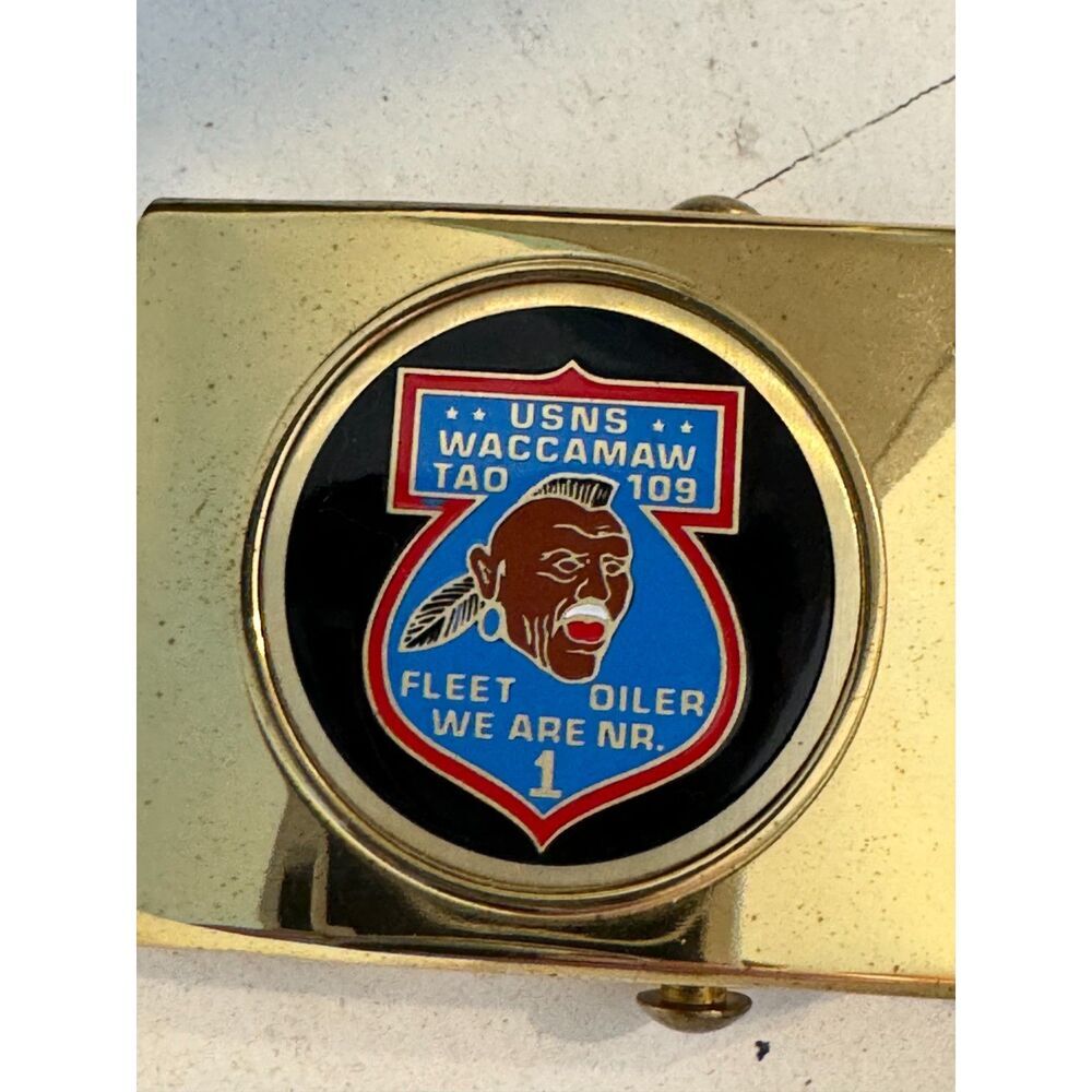 US Navy Waccamaw T-AO 109 brass belt buckle; enamel - Picture 2 of 4